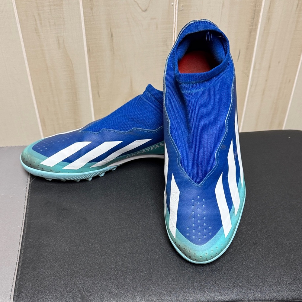 Blue and White Soccer Cleats